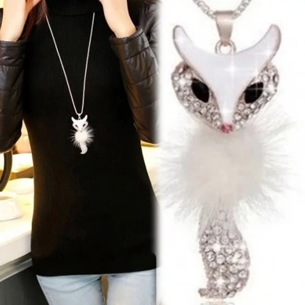 Crystal Fur Fox Charm Necklace